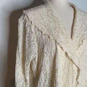 Cynthia Webb Cream Lace Wide Collar Long Sleeve Open Front Cardigan Top Size L